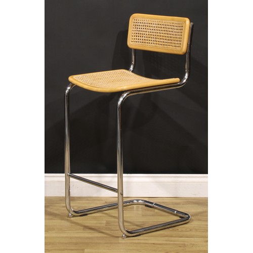 3408 - After the Bauhaus - a beech and tubular steel bar stool or chair, in the manner of Marcel Breuer’s S... 