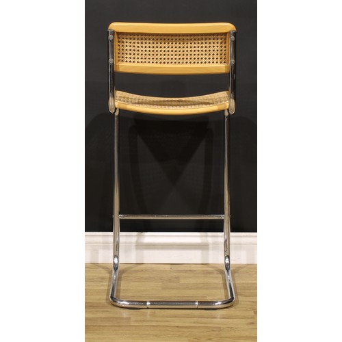 3408 - After the Bauhaus - a beech and tubular steel bar stool or chair, in the manner of Marcel Breuer’s S... 