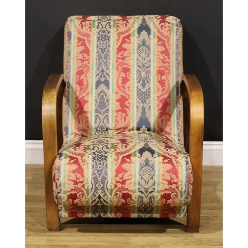 3348 - A pair of Art Deco oak club chairs or lounge chairs, in the manner of Heal's, London, 76cm high, 63c... 