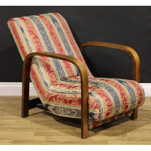 3348 - A pair of Art Deco oak club chairs or lounge chairs, in the manner of Heal's, London, 76cm high, 63c... 