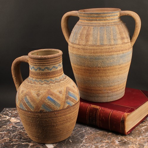 3092 - A Bourne Denby Danesby Ware Folkweave pattern two handled urnular vase, shape number 1, 32cm high, p... 