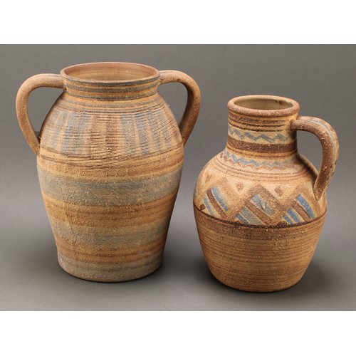 3092 - A Bourne Denby Danesby Ware Folkweave pattern two handled urnular vase, shape number 1, 32cm high, p... 