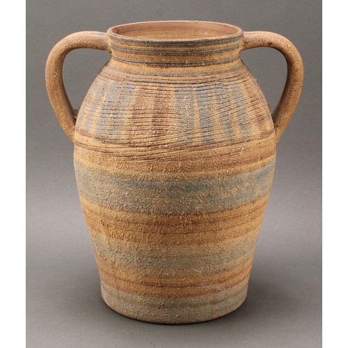 3092 - A Bourne Denby Danesby Ware Folkweave pattern two handled urnular vase, shape number 1, 32cm high, p... 