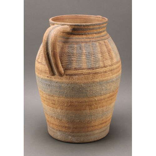 3092 - A Bourne Denby Danesby Ware Folkweave pattern two handled urnular vase, shape number 1, 32cm high, p... 