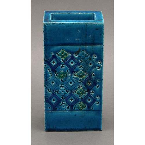 3103 - A graduated pair of Italian Bitossi Rimini blue slab vases, designed by Aldo Londi, decorated with i... 