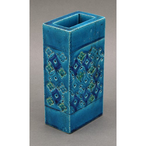 3103 - A graduated pair of Italian Bitossi Rimini blue slab vases, designed by Aldo Londi, decorated with i... 