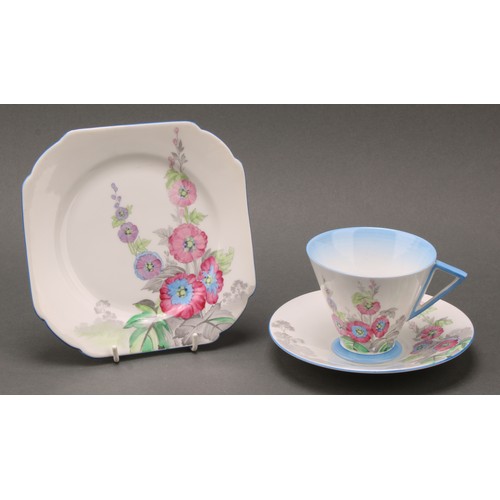 3140 - A Shelley Eve shape Holly Hocks pattern tea set, pattern no 12019, inc, twelve coffee cups, eleven s... 