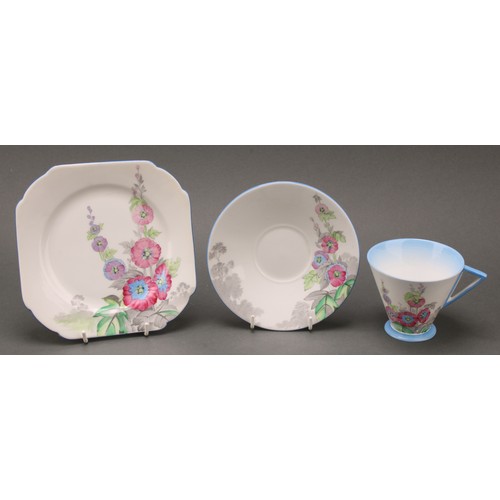 3140 - A Shelley Eve shape Holly Hocks pattern tea set, pattern no 12019, inc, twelve coffee cups, eleven s... 