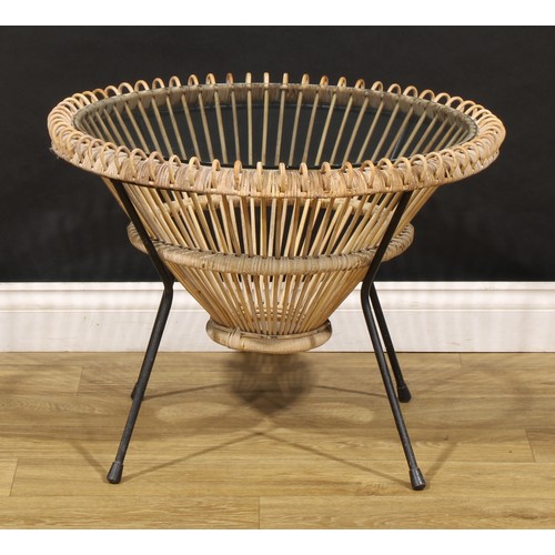 3395 - Mid-century Design - an Italian cane, steel and glass coffee table, by Franco Albini, 52cm high, 68c... 