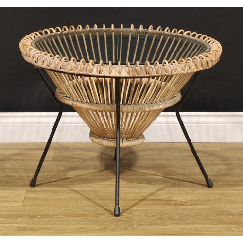 3395 - Mid-century Design - an Italian cane, steel and glass coffee table, by Franco Albini, 52cm high, 68c... 