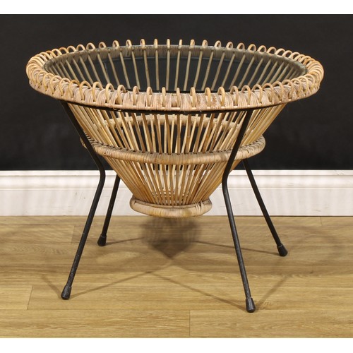 3395 - Mid-century Design - an Italian cane, steel and glass coffee table, by Franco Albini, 52cm high, 68c... 