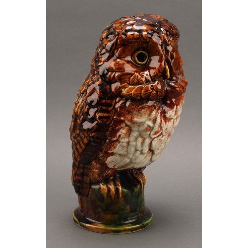 3184 - A Chelsea Pottery ceramic model of an owl, 33cm, printed mark; a Chelsea Pottery ceramic tile, sgraf... 