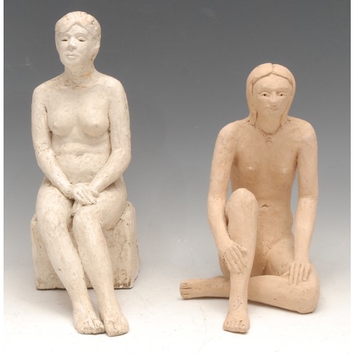 3274 - Modern British School, a plaster maquette, seated nude, 27cm high; another (2)