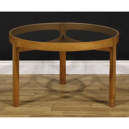 3392 - Mid-century Design - a Trinity coffee table nest, by Nathan, the largest 51cm high, 82cm diameter, t... 