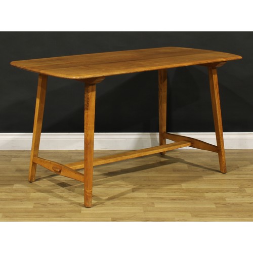 3378 - Mid-century Design - a beech and elm pre-Windsor Ercol utility CC41 dining table and conforming free... 