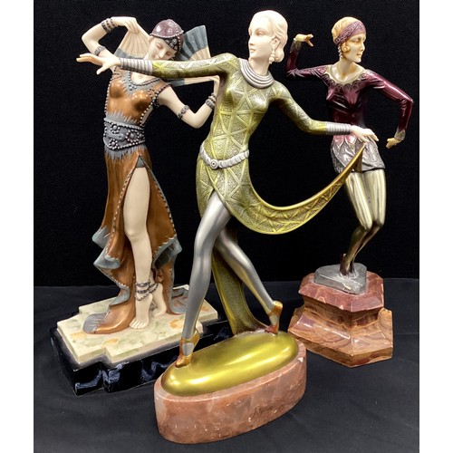 3264 - An Art Deco style figure, in the style of Paul Philippe, Dancing Girl, 38cm high, others (3)