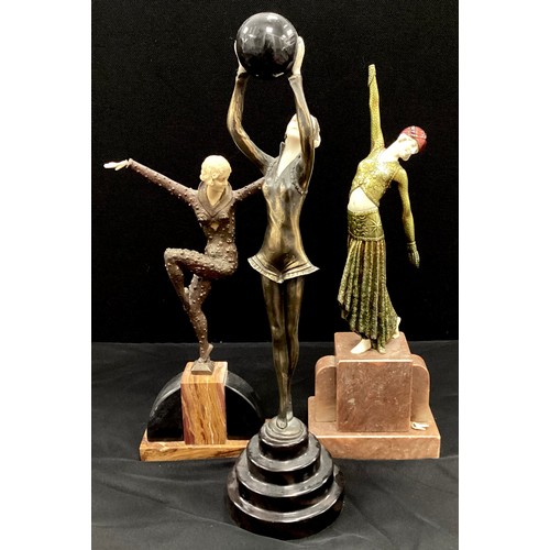 3263 - An Art Deco style figure, in the style of Demétre Chiparus, Ball Girl, 44cm high, others, Dancing Gi... 