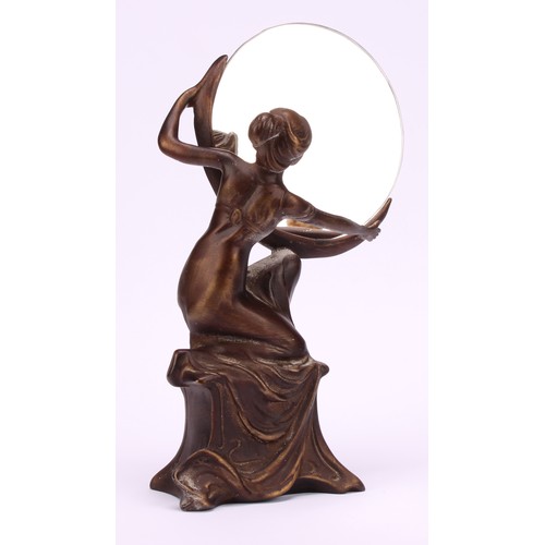 3260 - After Ferdinand Preiss, figure of semi nude lady on marble plinth, 22cm high, bronzed metal lady hol... 