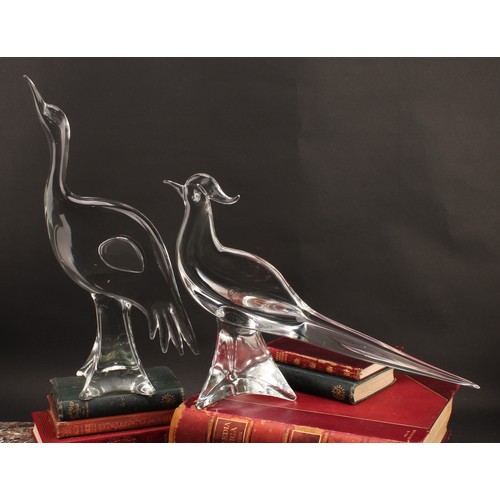 3226 - A pair of Italian Murano glass models, by Licio Zanetti, signed, Heron and Pheasant, 41cm high and 2... 