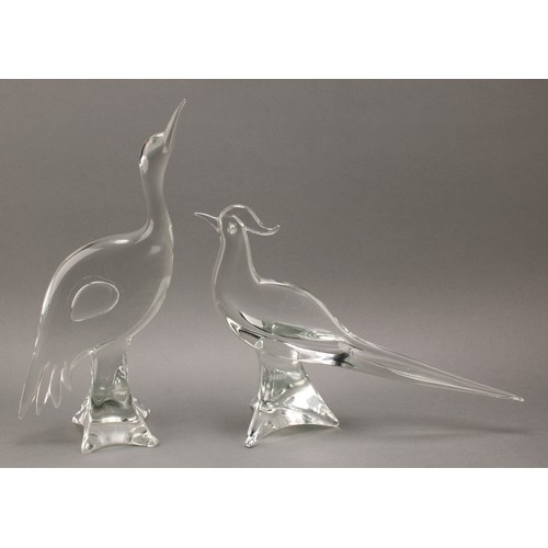 3226 - A pair of Italian Murano glass models, by Licio Zanetti, signed, Heron and Pheasant, 41cm high and 2... 