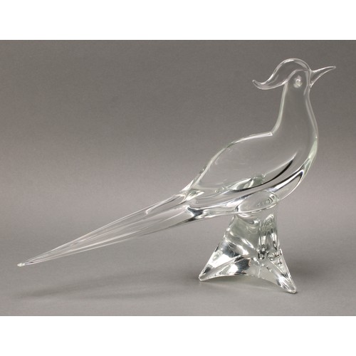 3226 - A pair of Italian Murano glass models, by Licio Zanetti, signed, Heron and Pheasant, 41cm high and 2... 