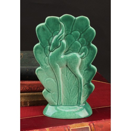 3048 - An American Art Deco style vase, moulded with a stylised deer, marked Vermont