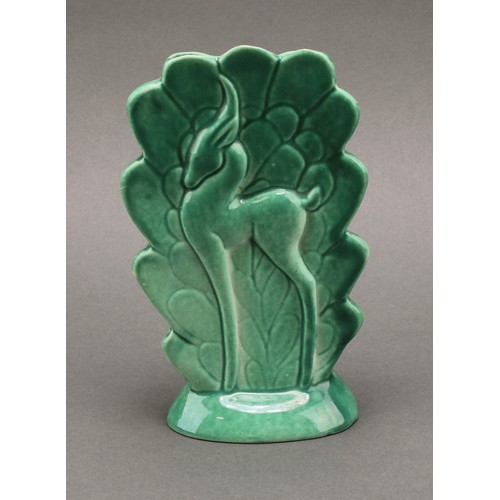 3048 - An American Art Deco style vase, moulded with a stylised deer, marked Vermont