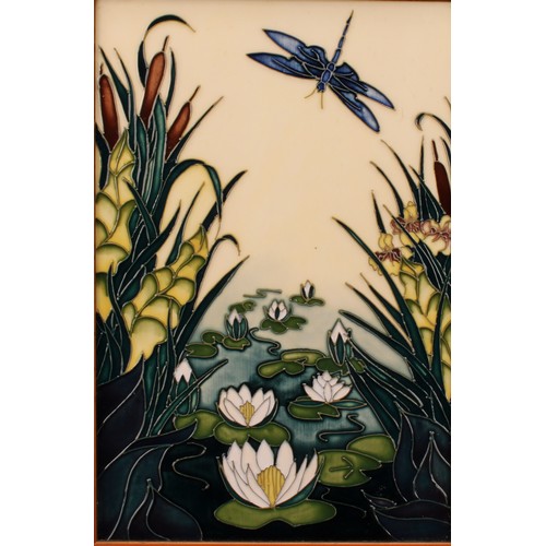 3124 - A Moorcroft Lamia pattern rectangular wall plaque, by Rachel Bishop, 30.5cm x 20cm, signed and dated... 