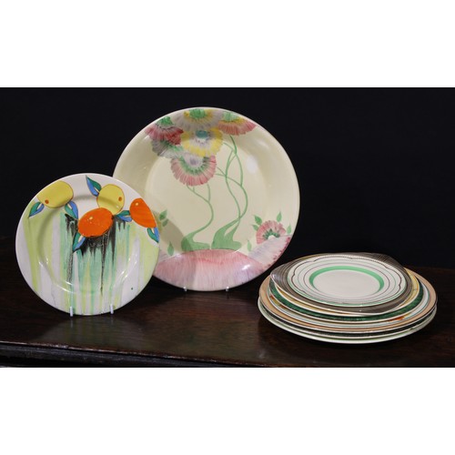 3012 - Clarce Cliff - Newport and Wilkinsons pottery plates including  Rhodanthe pattern circular plate, 27... 