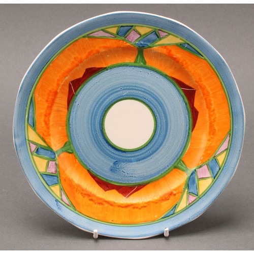 3333 - A Charlotte Rhead Crown Ducal shaped circular plate tube lined in the Aztec pattern c.1930 signed, 2... 