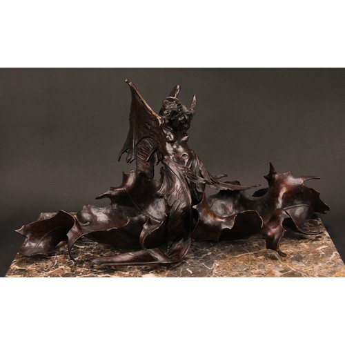 3277 - Rinaldo Carnielo (Italian 1853 - 1910), an Art Nouveau brown patinated bronze table centre, cast as ... 