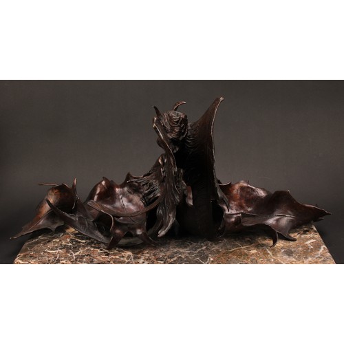 3277 - Rinaldo Carnielo (Italian 1853 - 1910), an Art Nouveau brown patinated bronze table centre, cast as ... 