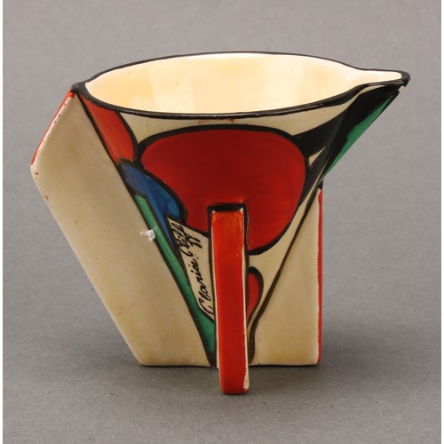 3013 - Clarice Cliff - a Red Picasso Flower pattern Fantasque conical cream jug, signed Clarice Cliff by ha... 