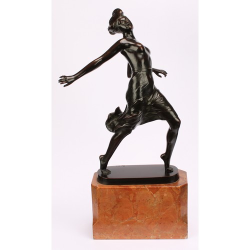 3270 - Gerdago? (early 20th century), a dark patinated bronze, of a scantily clad Art Deco dancer, signed i... 