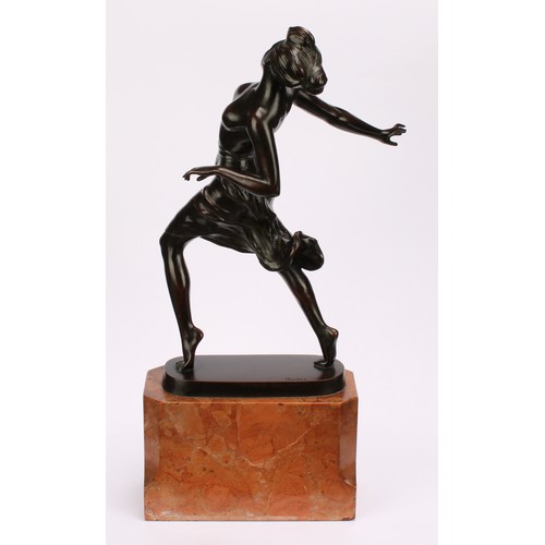 3270 - Gerdago? (early 20th century), a dark patinated bronze, of a scantily clad Art Deco dancer, signed i... 