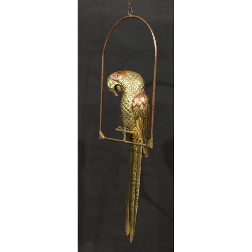 3401 - Sergio Bustamante (Mexican, bn. 1949), a large brass and copper sculpture, parrot on perch, 131cm hi... 