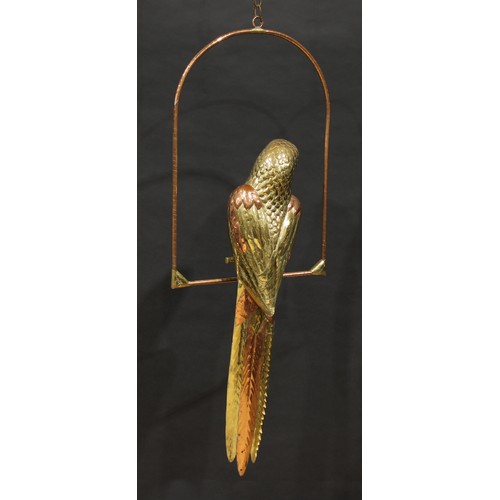 3401 - Sergio Bustamante (Mexican, bn. 1949), a large brass and copper sculpture, parrot on perch, 131cm hi... 