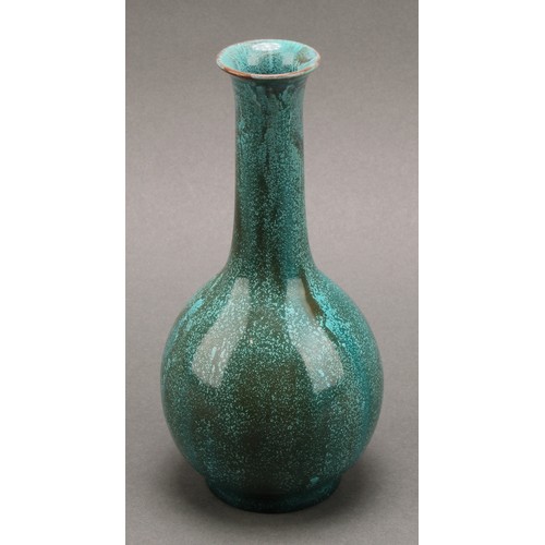 3039 - A Pilkington's Royal Lancastrian bottle vase, drip glazed in mottled turquoise green shades, flared ... 