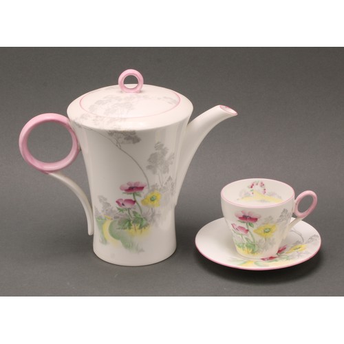 3139 - A Shelley coffee set, printed and painted with pink and yellow poppies, pattern number 0149, printed... 