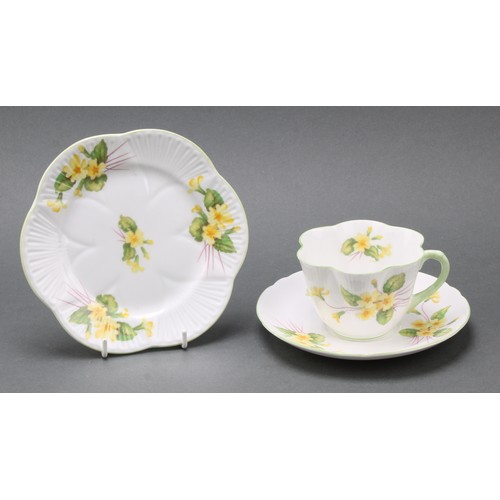 3157 - A Shelley Primrose pattern tea set; printed and painted with summer flowers, printed marks