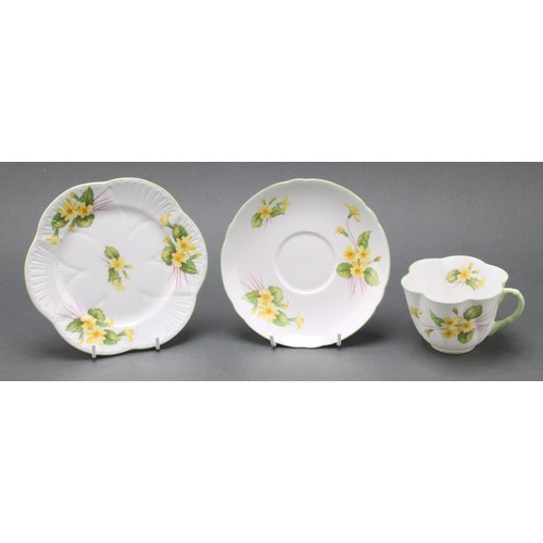 3157 - A Shelley Primrose pattern tea set; printed and painted with summer flowers, printed marks