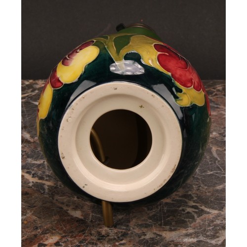 3121 - A Moorcroft Hibiscus pattern ovoid bottle vase, 32cm high, monogrammed, impressed mark, late Queen M... 