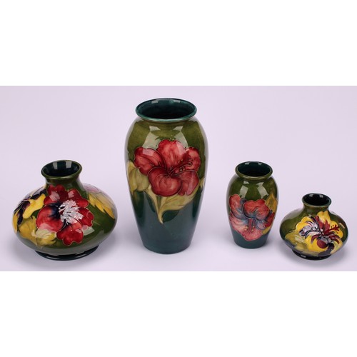 3122 - A Moorcroft Hibiscus pattern ovoid vase, 18.5cm high, monogrammed, impressed mark, late Queen Mary p... 