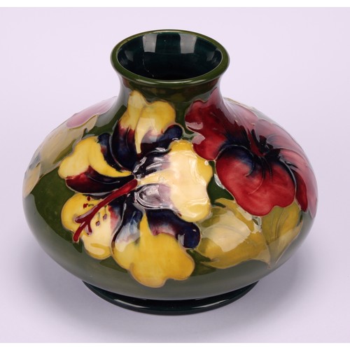 3122 - A Moorcroft Hibiscus pattern ovoid vase, 18.5cm high, monogrammed, impressed mark, late Queen Mary p... 