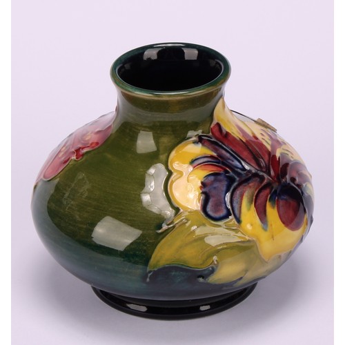 3122 - A Moorcroft Hibiscus pattern ovoid vase, 18.5cm high, monogrammed, impressed mark, late Queen Mary p... 