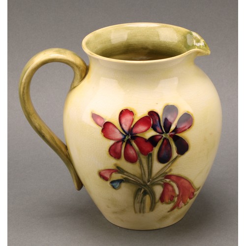 3117 - A Moorcroft Hibiscus pattern boat shaped vase, 16.5cm wide, impressed mark, late Queen Mary paper la... 