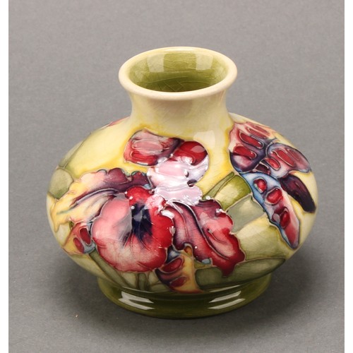 3117 - A Moorcroft Hibiscus pattern boat shaped vase, 16.5cm wide, impressed mark, late Queen Mary paper la... 