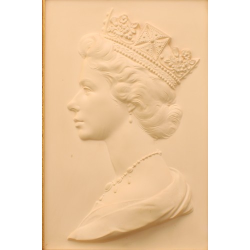 3073 - A large framed Royal Worcester cameo portrait plaque of Her Majesty Queen Elizabeth II, modelled by ... 