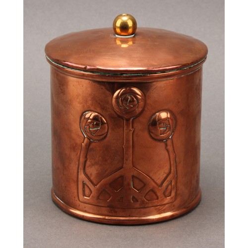 3331 - Copperware - a Carl Deffner (1817-1877) copper pot, embossed with a trio of Arts and Crafts style ro... 