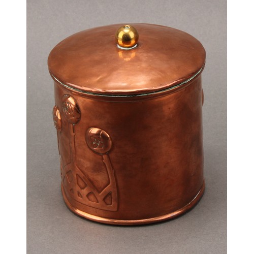 3331 - Copperware - a Carl Deffner (1817-1877) copper pot, embossed with a trio of Arts and Crafts style ro... 